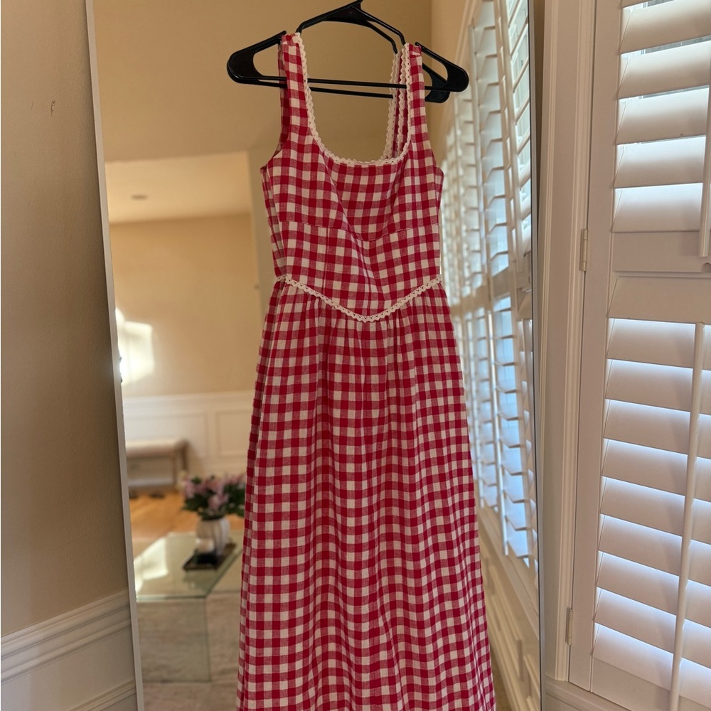 Wayf Red and White Pleated Sundress Midi - Picture 2 of 3